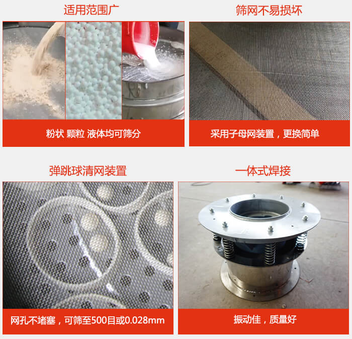 食品振動篩特點:1,效率高?:效率高,設(shè)計精巧耐用,任何粉類,粘液軍可篩分。2,操作簡單采用優(yōu)質(zhì)材料,換網(wǎng)容易,操作簡單,清洗方便。3,網(wǎng)孔不堵塞粉末不飛揚,可篩至500目或0.028mm4,精細(xì)做工產(chǎn)品經(jīng)過嚴(yán)格加工程序,做工精細(xì)美觀耐用。5,獨特網(wǎng)架設(shè)計篩網(wǎng)使用時間長久,換網(wǎng)只需3-5分鐘。
