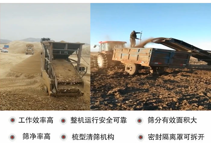 振動(dòng)篩沙機(jī)特點(diǎn)及優(yōu)勢：工作效率高，整機(jī)運(yùn)行安全可靠，篩分有效面積大，篩凈率高，梳型清篩機(jī)構(gòu)，密封隔離罩可拆開。